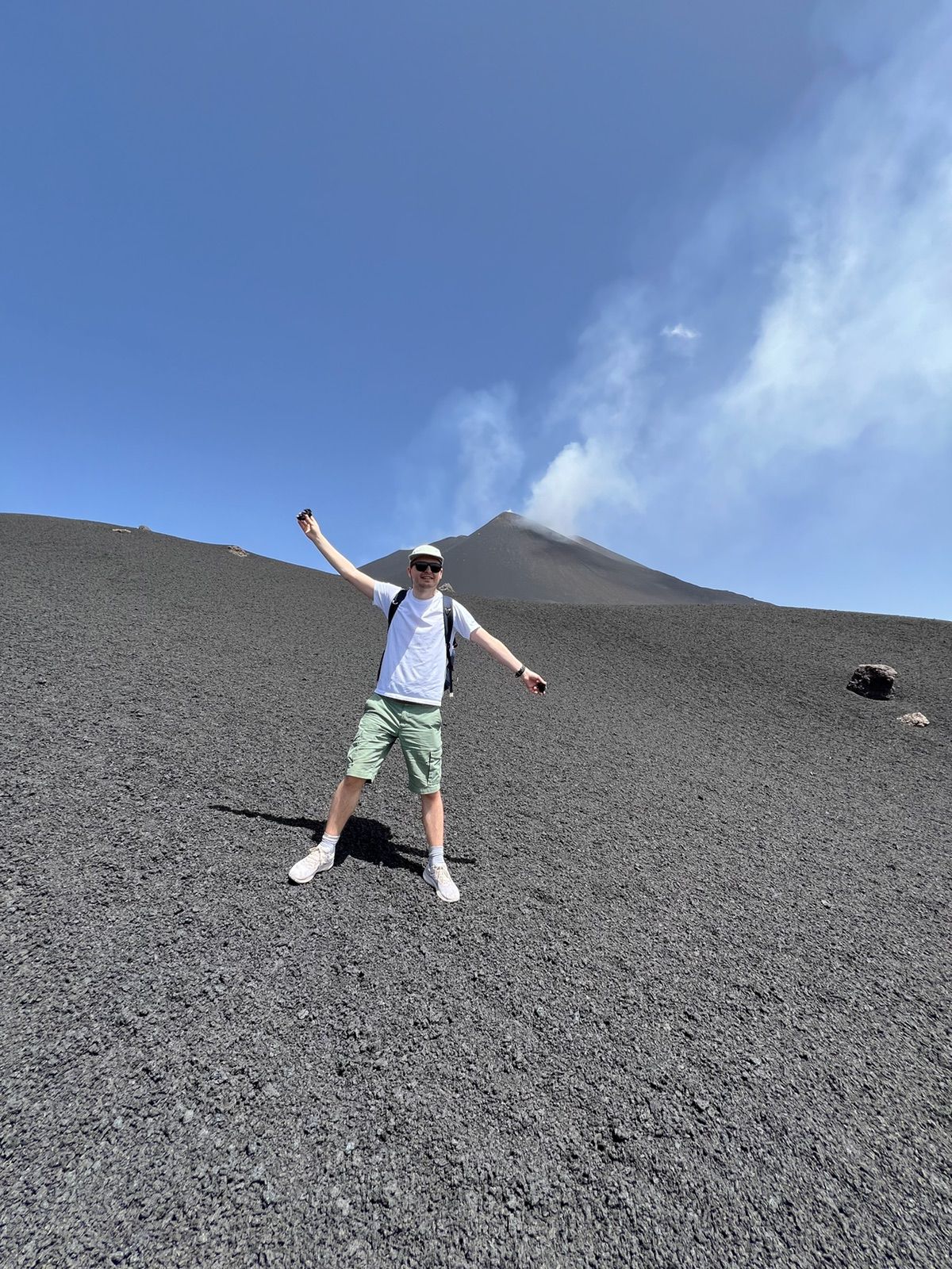 Vegard on Mount Etna in a volcanic landscape.